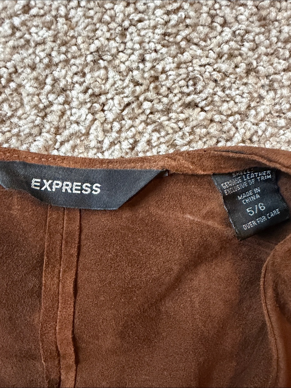 Express Brown Ruffle-Front Faux Suede Jacket - Picture 4 of 6